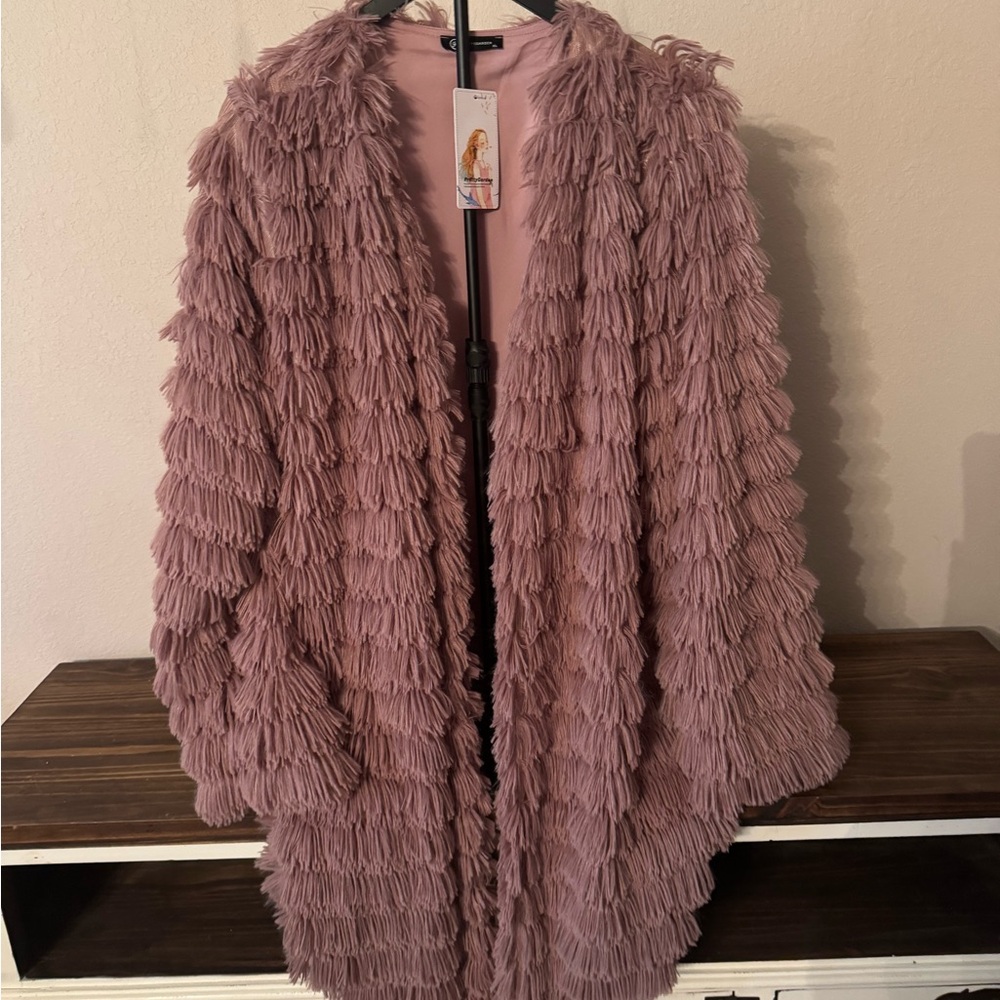 PrettyGarden Pink Fringe Cardigan